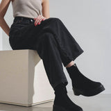 Zipped I black suede ankle boots