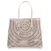 Pearl grey leather cut-out bag