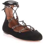 Black suede lace up ballerina