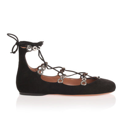 Black suede lace up ballerina