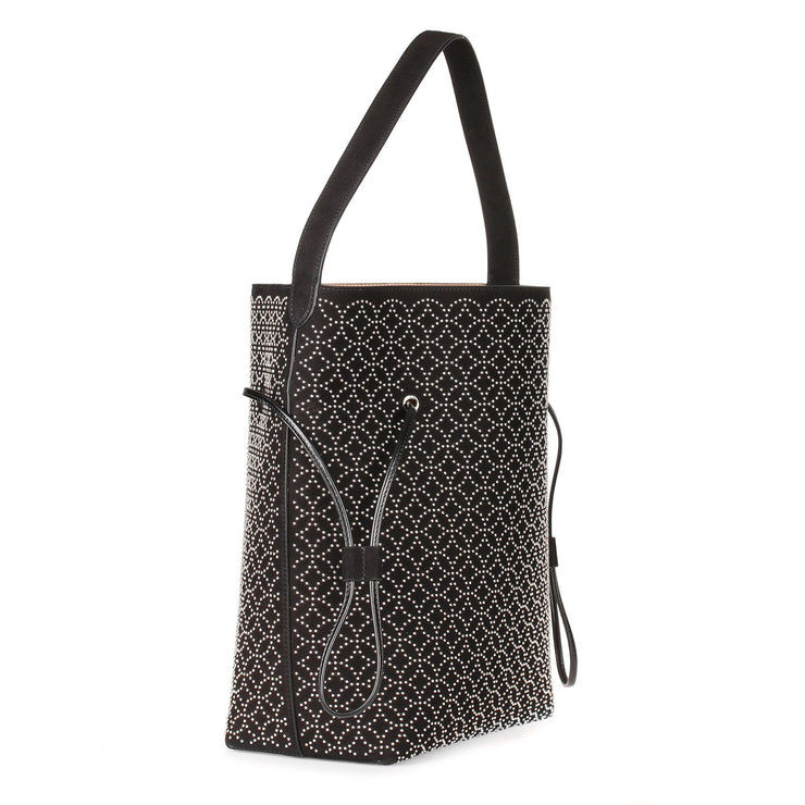 Black suede studded tote