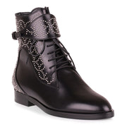 Black leather studded boot