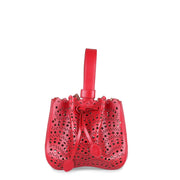 Red leather laser-cut bucket bag