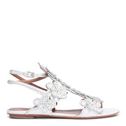 White leather floral flat sandals