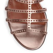 Metallic laser-cut leather sandals