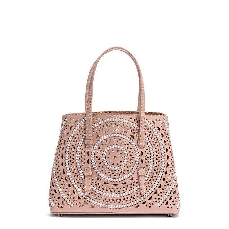 Small beige leather braided tote bag