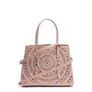 Small beige leather braided tote bag