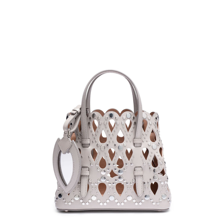 Grey leather studded mini tote