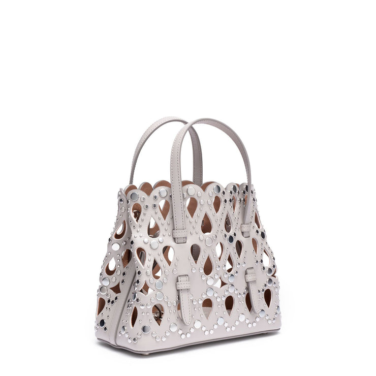 Grey leather studded mini tote