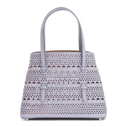 Grey leather small laser-cut bag