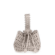 Light grey laser-cut small bucket bag