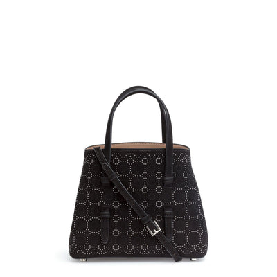 Black suede studded mini tote bag