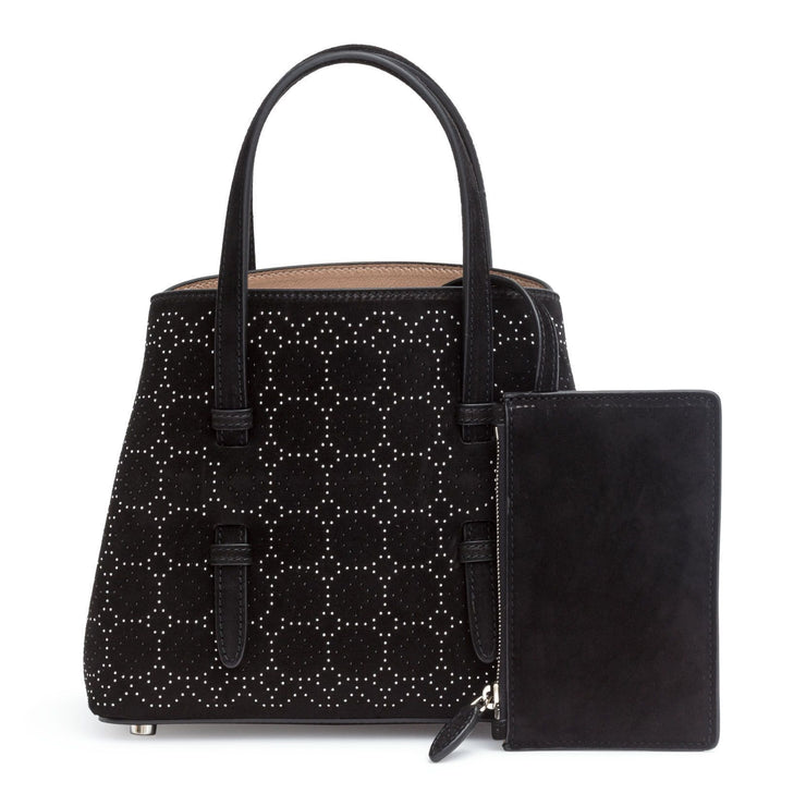 Black suede studded mini tote bag