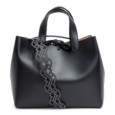 Black studded strap tote bag
