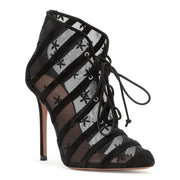 Black suede flower mesh ankle bboots