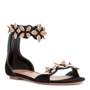 Black suede flower flat sandals
