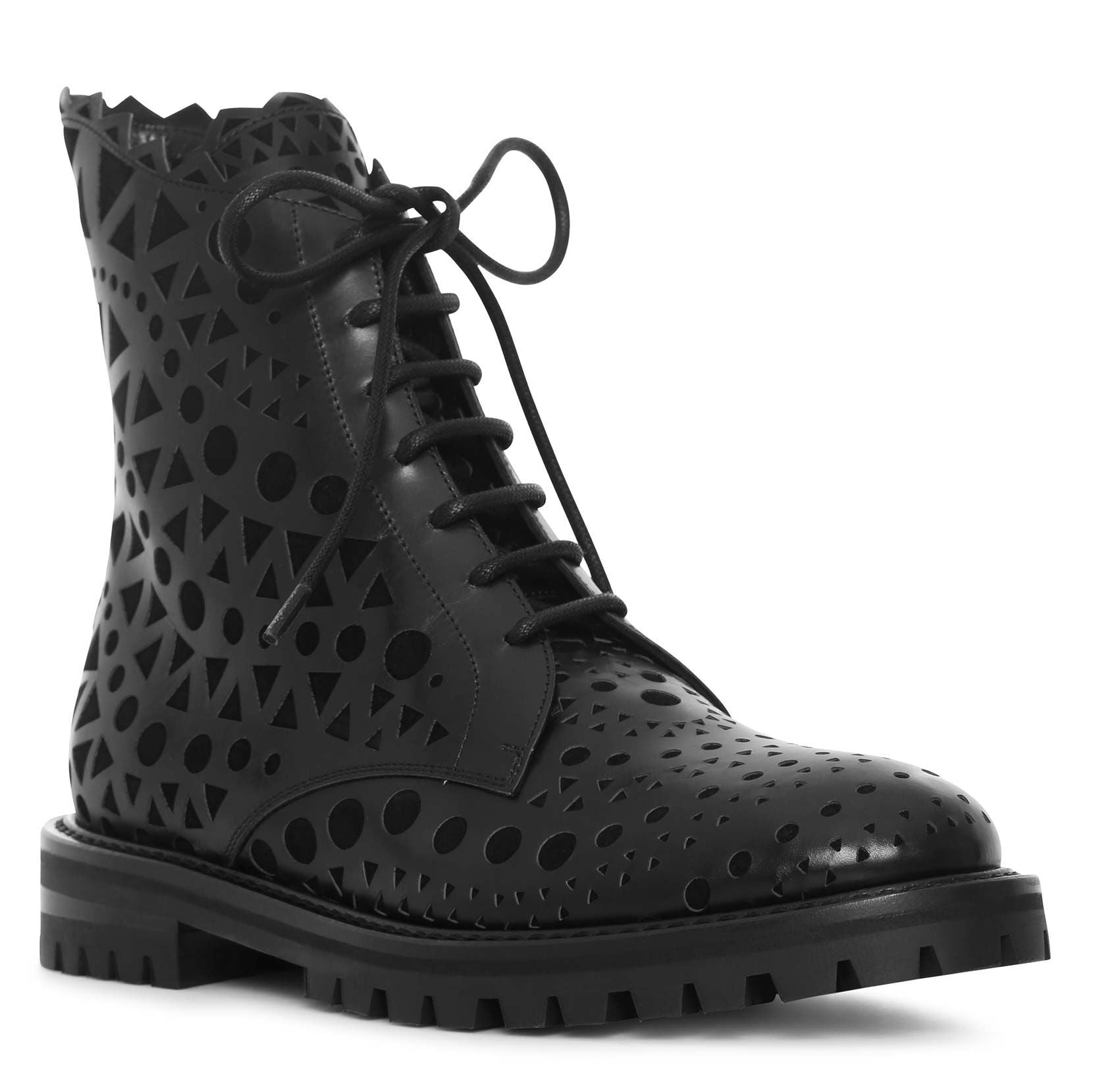 Black laser cut flat boots