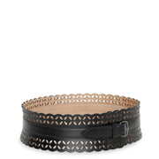 Laser cut black leather belt