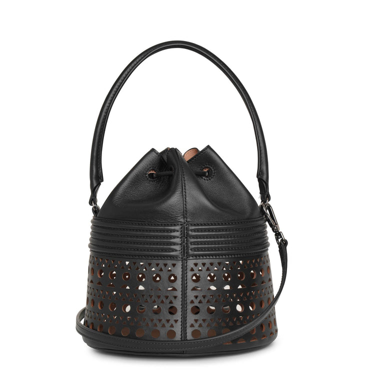 Bucket corset black leather bag