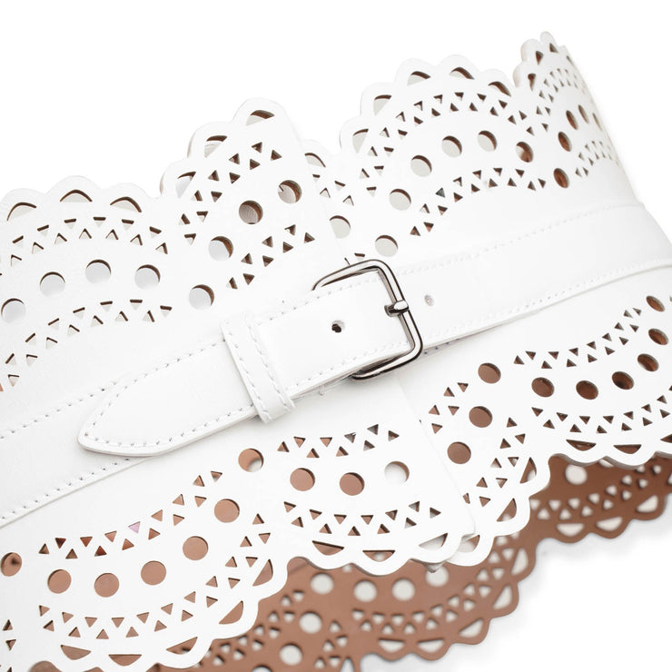 Bustier 120 white leather corset belt