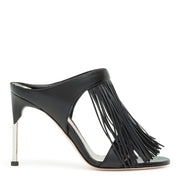 Black leather fringes mules