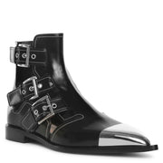 Black leather cage ankle boots