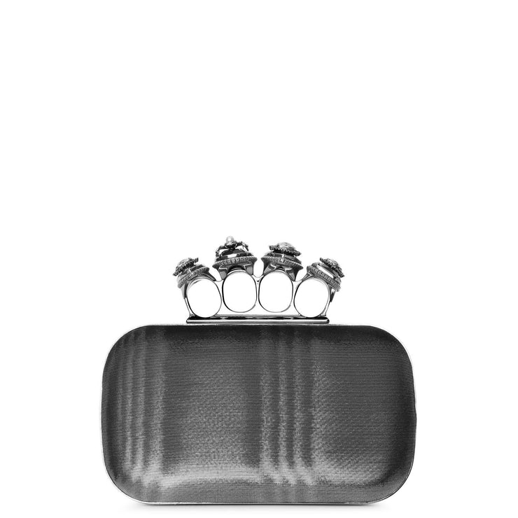 Four Ring metallic moire satin clutch