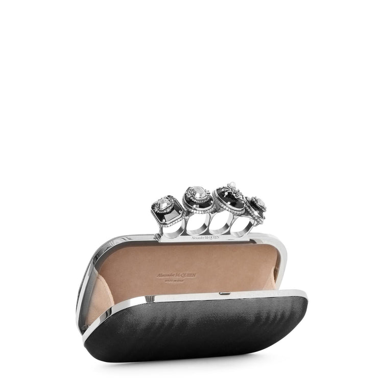 Four Ring metallic moire satin clutch