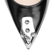Slingback pin heel black leather pumps