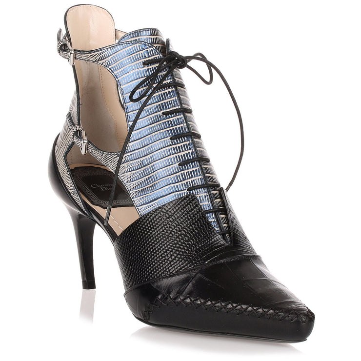 Nomade embossed leather lace-up bootie