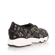 Fusion black embroidered flower sneaker