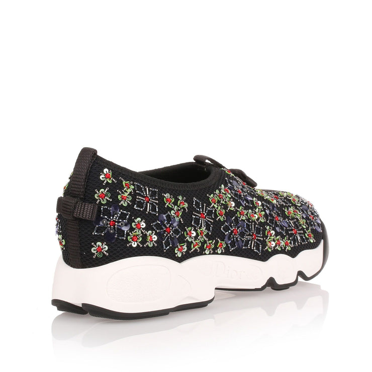 Fusion black embroidered flower sneaker