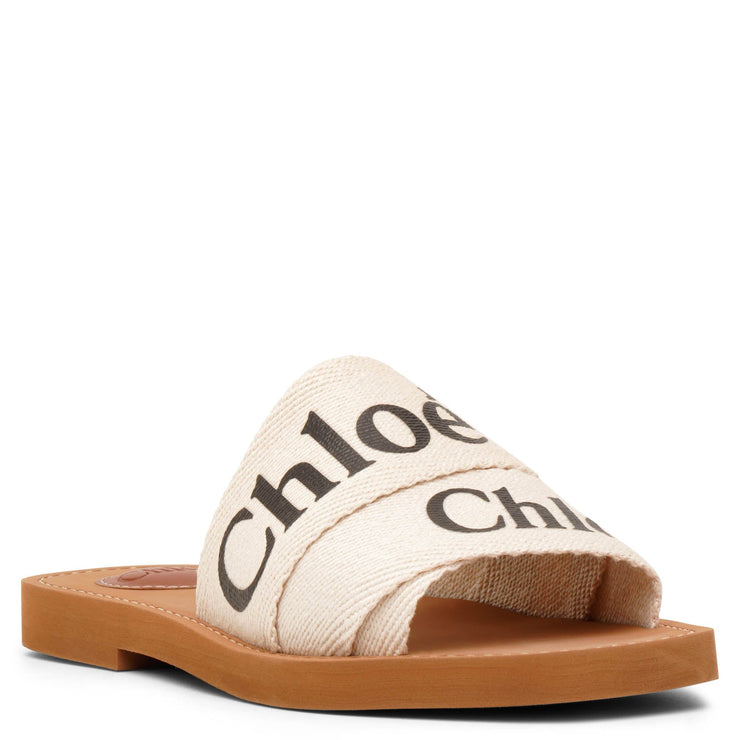 Woody white linen slide sandals