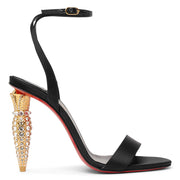 Lipstrass Queen 100 black satin sandals