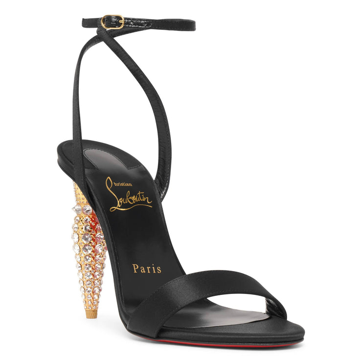 Lipstrass Queen 100 black satin sandals