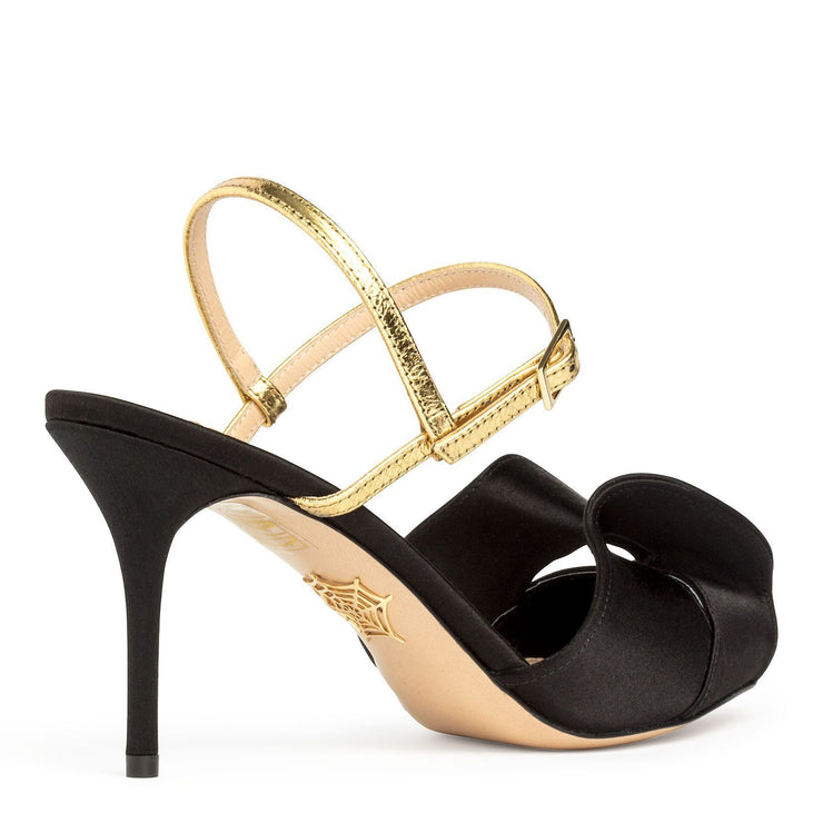 Black satin sandals