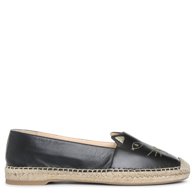 Black nappa leather kitty espadrilles