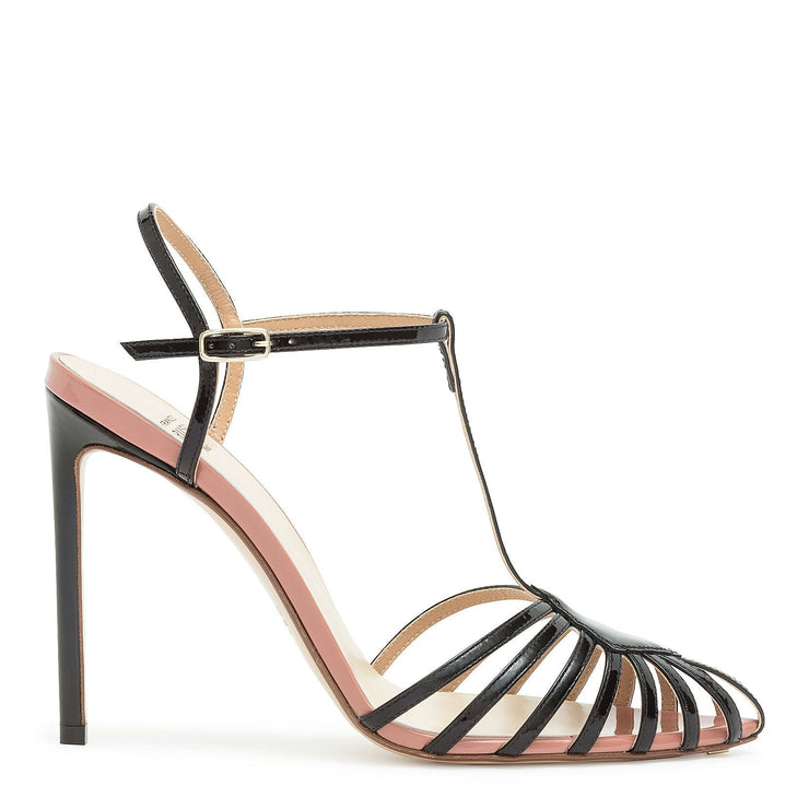 Black patent t-bar sandal