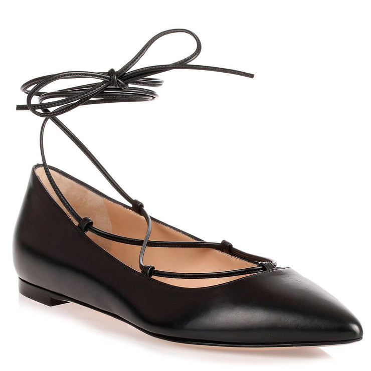 Black leather lace up Femi' Flat