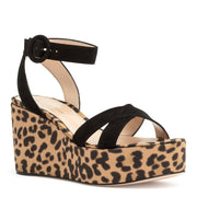 Black suede leopard wedges