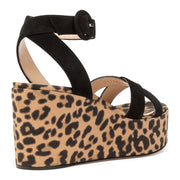 Black suede leopard wedges