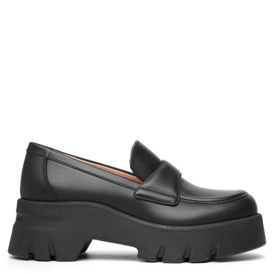 Black leather loafer