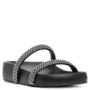 Croisette black leather crystal slide sandals