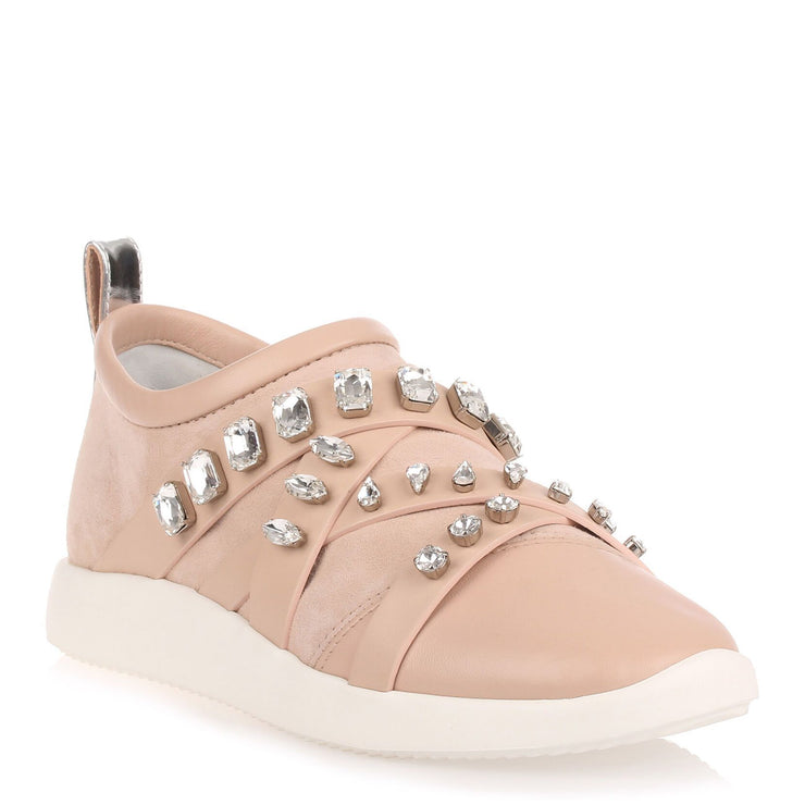 Blush suede and nappa leather sneaker