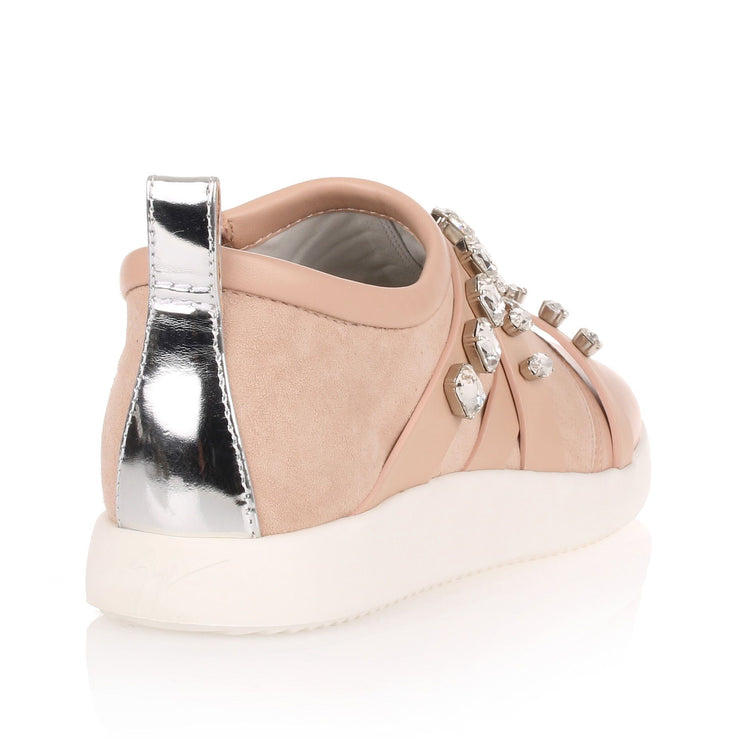 Blush suede and nappa leather sneaker