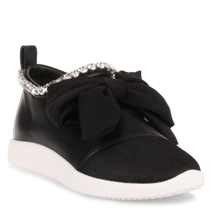 Black crystal embellished bow sneaker