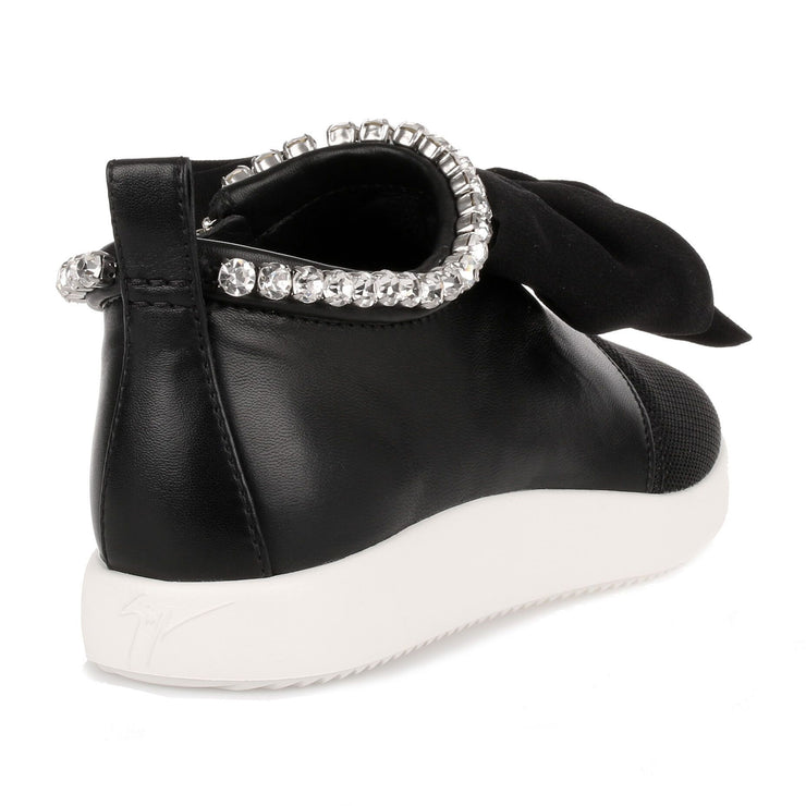 Black crystal embellished bow sneaker