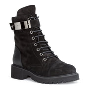 Black leather combat boots