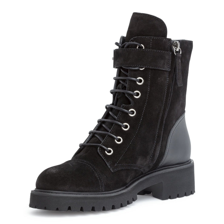 Black leather combat boots