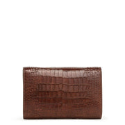 Brown croco embossed leather clutch